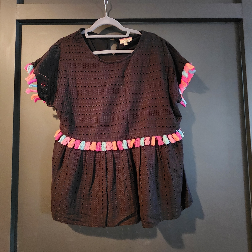 Andree Black Eyelet Top with Colorful Accents